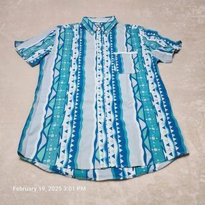 Neff Men's Sz S Morris Button Down Short Sleeve Shirt Blue Green White 90's Rad